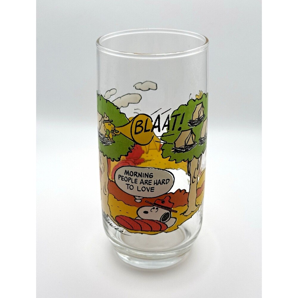 Peanuts Snoopy Clear Glass Tumbler, Printed “Morning People Are Hard to Love”